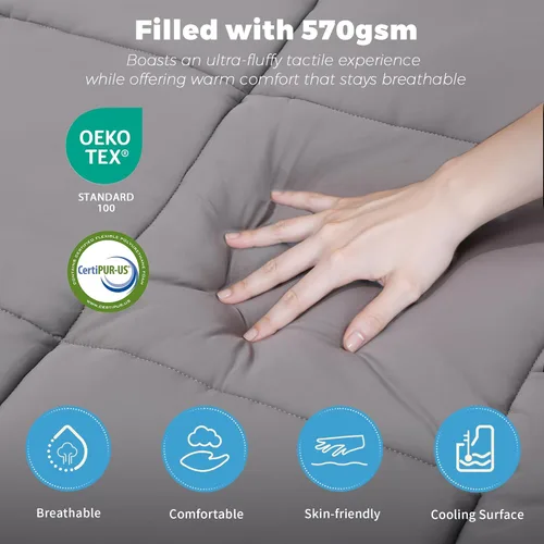 Vista 6 de Cubrecolchón Queen de espuma viscoelástica de 4 pulgadas con edredón refrescante y 2 fundas de almohada de enfriamiento, doble capa de espuma Gris
