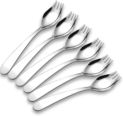 Paquete de 6 Mini Sporks de Acero Inoxidable, Suministros de Almuerzo de Regreso a la Escuela, Juego de Cubiertos para Aperitivos de Frutas, Postres