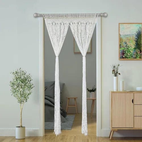 Vista 7 de Cortina de macramé de estilo bohemio para puerta, panel de fondo hecho a mano, hippie para colgar en la puerta, decoración de boda, cortina de arco