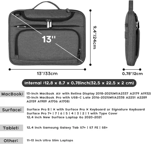 Vista 2 de BERTASCHE Funda para laptop de 12.3-13 pulgadas compatible con MacBook Air 13/Pro 13, Surface Pro 11/10/9/8/7/6/5/4, iPad Pro/Air de 13 pulgadas