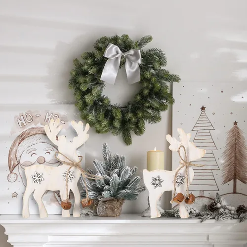 Vista 7 de Sanwuta 2 piezas de decoración navideña de renos de Navidad, decoración de escritorio de ciervos de Navidad, decoración de mesa de reno rústico