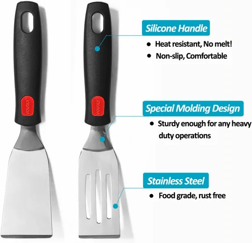 Vista 3 de Juego de espátulas profesionales de mini servir, cortador de acero inoxidable y volteador para servir, voltear o cocinar, ideal para brownies