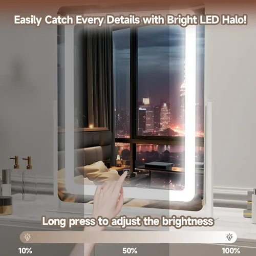 Vista 7 de PRIMETEK Espejo de tocador con luces, espejo de maquillaje grande de 19 x 22 pulgadas con luces, espejo de maquillaje iluminado LED, pantalla táctil