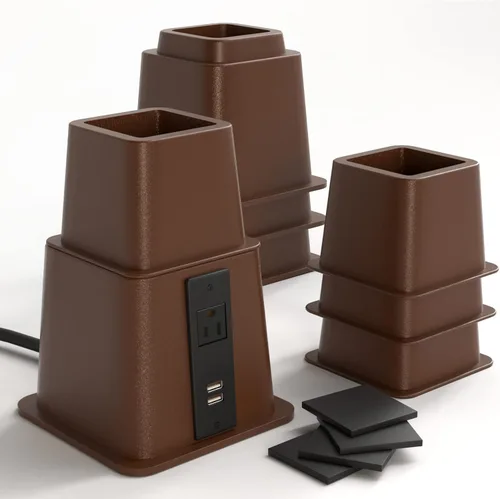 Vista 9 de Home Intuition Elevadores de cama ajustables resistentes de 3, 5 u 8 pulgadas, paquete de 4 (negro con USB)