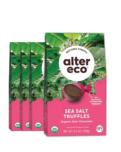 Vista 8 de Alter Eco Trufas de sal de mar oscuro profundo 58% cacao oscuro puro, comercio justo, orgánico, sin OMG, trufas de chocolate negro sin gluten