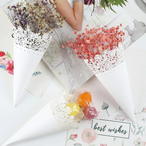Vista 5 de GWHOLE Cono de pétalo de confeti de flores de 100 piezas para fiesta de boda, color blanco