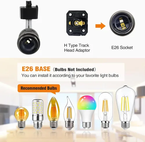 Vista 2 de Cabezales de luz de pista E26 tipo H, cabezales de iluminación de riel de dirección, luces LED ajustables regulables para cocina, estilo retro