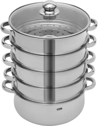 Olla vaporera de acero inoxidable, olla vaporera para albóndigas de pasta vegetal, juego de ollas apilables multifuncionales de 5 niveles con tapa