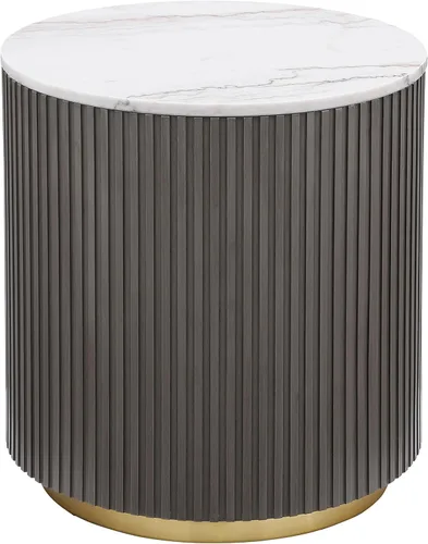 Vista 6 de kevinplus ø22'' Marble Top Side Table Round Circle Fluted End Table for Living Room, Modern Luxurious Wood Frame & Brushed Gold Metal Base, No