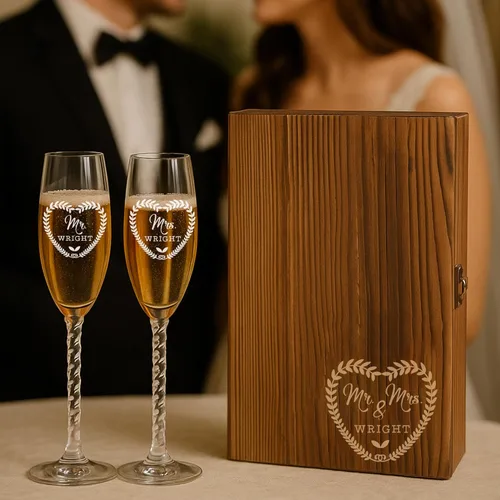 Vista 4 de Froolu Juego de vasos para tostados Mr & Mrs personalizados, caja de madera incluida (diseño #6)