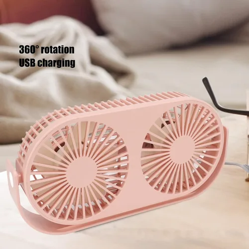 Vista 4 de Ventilador de escritorio USB personal pequeño, ventilador USB de doble cabezal mejorado para el hogar, dormitorio, oficina, ventilador pequeño