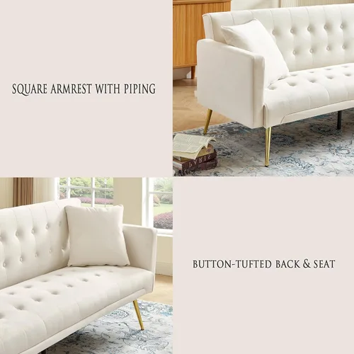 Vista 122 de Sofá cama moderno de terciopelo de 72 pulgadas, sofá cama plegable convertible con 3 respaldos ajustables, sofá biplaza reclinable copetudo