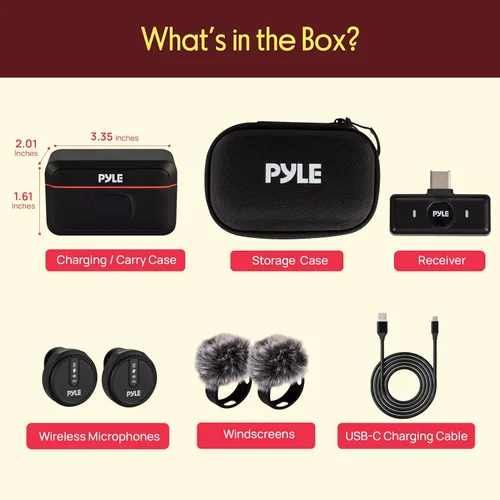 Vista 8 de Pyle Sistema de micrófono inalámbrico Lavalier Micrófono de clip con cancelación de ruido con soporte magnético, batería de 8 horas, funda