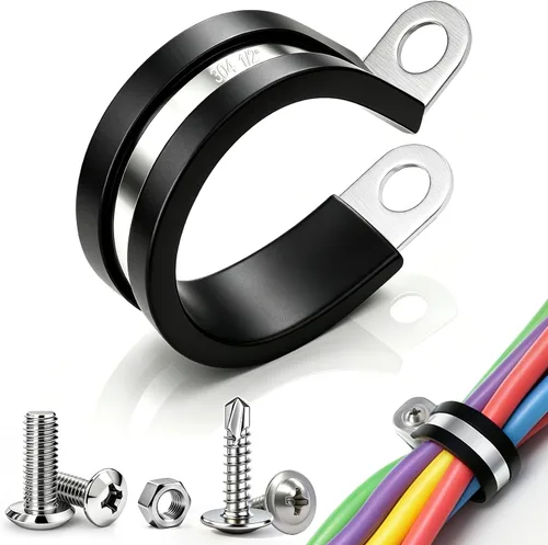 Vista 13 de Taiss 40 piezas de abrazaderas de cable de 3/4 pulgada, abrazaderas de alambre aisladas de goma de acero inoxidable 304, abrazaderas en bucle
