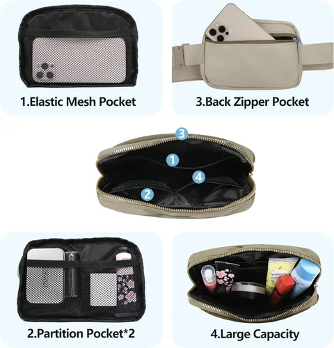 Vista 3 de VOROLO Riñonera para mujeres y hombres, bolsa cruzada, bolsa de cinturón con correa ajustable, Wood Grey, Talla única