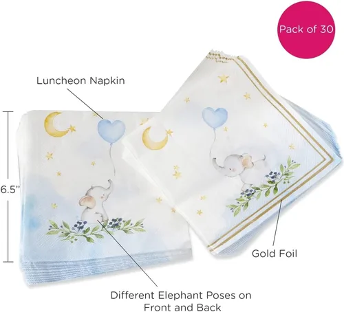 Vista 6 de Kate Aspen Elephant Baby Shower - Servilletas de papel de 2 capas, color azul (juego de 30) Little Peanut, servilletas decorativas gruesas