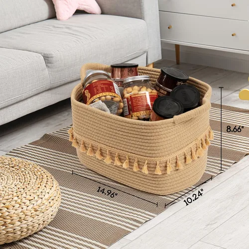 Vista 5 de TeoKJ Cesta de almacenamiento de 3 unidades para organizar, cestas de algodón de cuerda para juguetes, ropa, mantas, cesta decorativa para sala