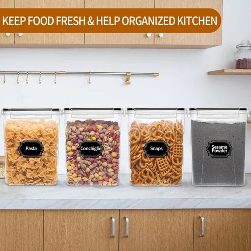Vista 6 de HKJ Chef Paquete de 4 recipientes herméticos grandes para almacenamiento de alimentos con tapas (5.2 litros/176 onzas), de plástico sin BPA