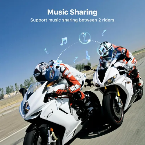 Vista 6 de Auriculares Bluetooth para motocicleta, 2 conductores, intercomunicador, casco de motocicleta, altavoces con cancelación de ruido y música