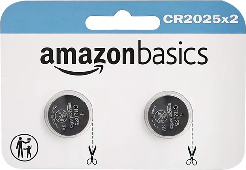 Amazon Basics Paquete de 2 pilas de litio CR2025, 3 voltios, potencia de larga duración, sin mercurio