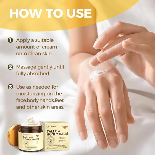 Vista 7 de Tallow and Honey Balm for Skin Natural Face + Body Moisturizer with Organic Grass-Fed Beef Tallow & Raw Wild Honey for Dry & Sensitive Skin Dry &