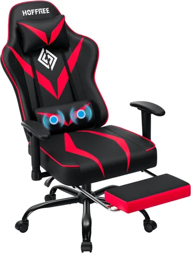 Silla de juegos con cojín de resorte de bolsillo de masaje, silla reclinable de 155° con reposapiés y reposabrazos ajustables, sillas ergonómicas