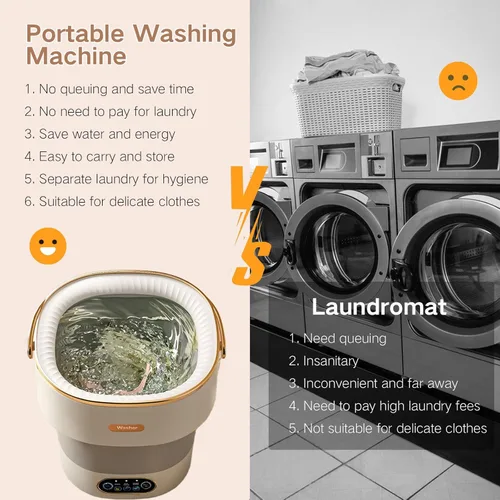 Vista 7 de Lavadora portátil, mini lavadora plegable de 15 litros con 3 modos de limpieza para ropa de bebé, ropa interior, pequeña lavandería plegable