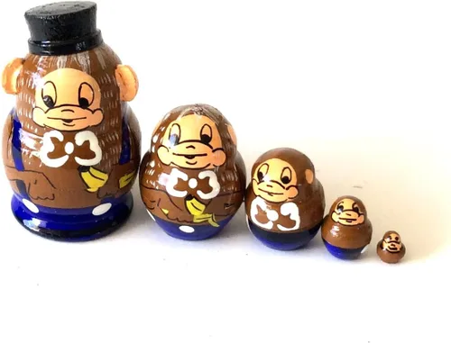 1.25 pulgadas de alto mono mini nido muñecas rusas talladas a mano pintadas a mano 5 piezas Matryoshka en cada juego