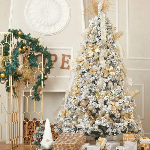 Vista 7 de XmasExp Juego de adornos de esferas de Navidad de 32 piezas, de plástico transparente inastillable dorado, esferas colgantes para el árbol