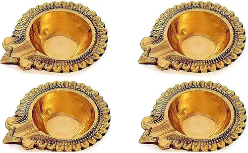 Vista 9 de SATVIK Lakshmi Deepak - Lámpara de aceite hecha a mano para decoración de Diwali, hecha a mano, hecha de latón virgen, metal, Vilakku para Puja