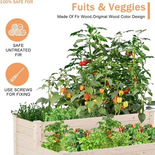 Vista 2 de Macetas de 3 niveles para plantas al aire libre, kit de cultivo elevado, caja de jardinera, cajas de jardín elevadas al aire libre, maceta de madera