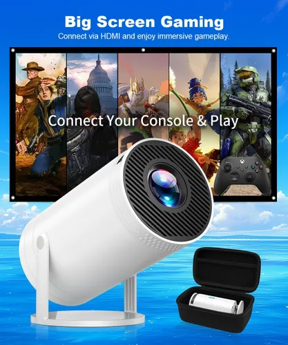 Vista 7 de Mini proyector, proyector portátil nativo 1080P con estuche de transporte, soporte 4K, proyector de películas al aire libre rotatorio de 270°