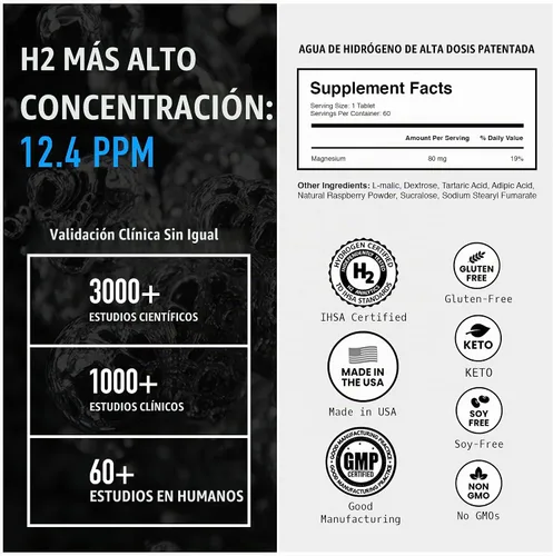 Vista 3 de DRINK HRW Rejuvenecimiento Molecular Hidrógeno Tabletas de Agua Frambuesa, 60ct