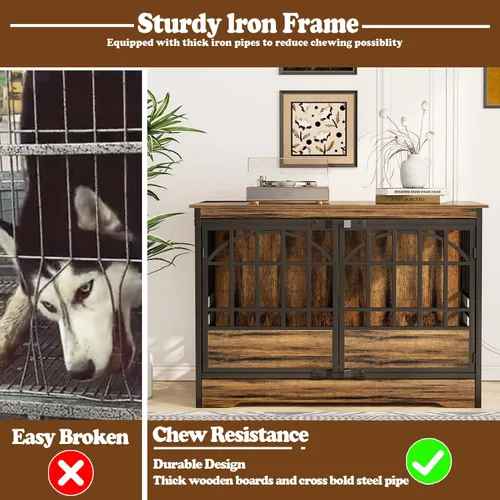 Vista 3 de COZPAW Mueble de jaula para perros de 52 pulgadas, perrera extragrande para interiores para razas extragrandes, jaula resistente con puertas