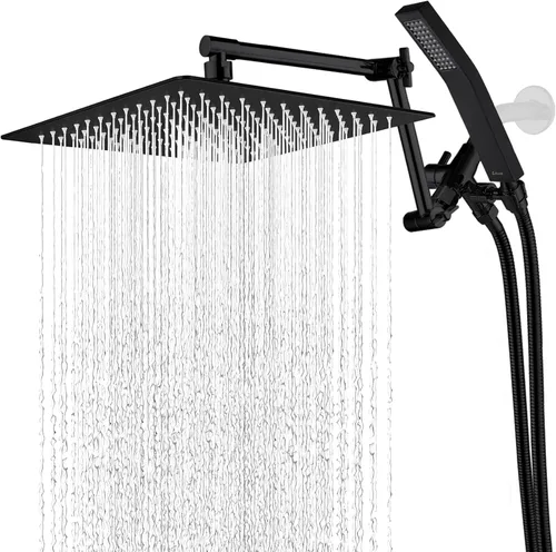Vista 13 de G-Promise Cabezal de ducha de metal de 10 pulgadas con combo de rociador de mano, desviador de 3 ajustes, brazo de extensión ajustable con juntas