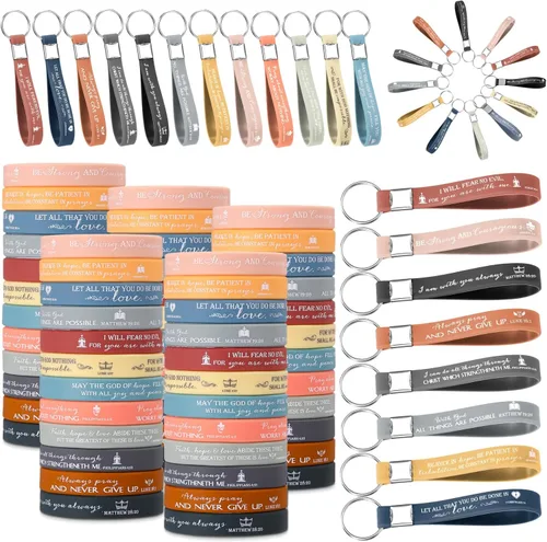 Vista 9 de Unittype 120 Pcs Bible Verse Bracelet Christian Scripture Keychain Bulk Religious Easter Gifts for Church Carnival Men Women