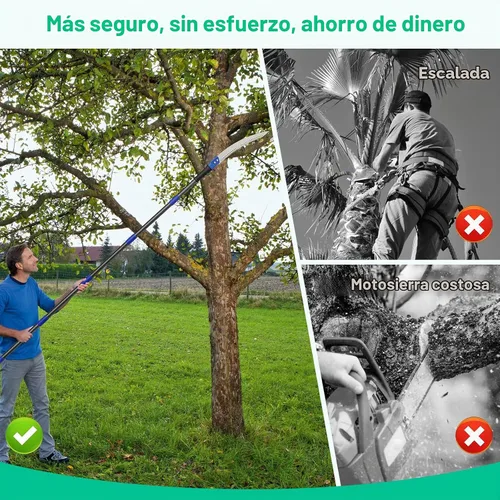 Vista 5 de Sierra de poste manual para podar árboles, sierra de poste de 10 pies con varillas ajustables para recortar ramas de árboles, poste de poda de poste