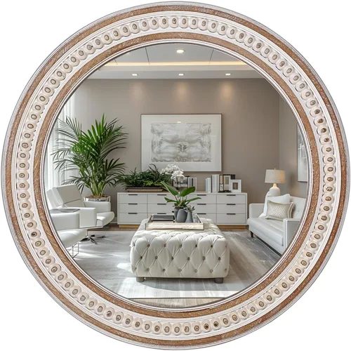 24 Pulgadas Espejos de Pared Redondos Rústicos - Espejo Circular de Granja de Madera para Baño, Entrada, Dormitorio, Sala de Estar, Decorativo de