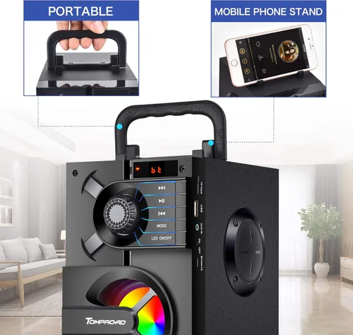 Vista 4 de Altavoz Bluetooth, altavoces Bluetooth portátiles con subwoofer, sonido estéreo inalámbrico, graves ricos, altavoces de fiesta al aire libre