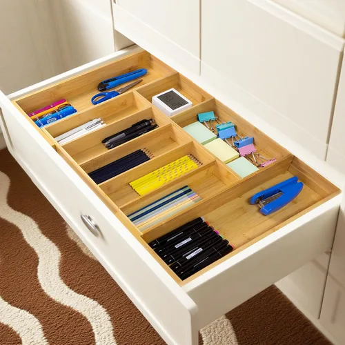 Vista 6 de Utoplike Organizador de cajones de cocina extra grande, soporte de cajón de bambú expandible para utensilios, cubiertos, bandeja de cubiertos de 7 a