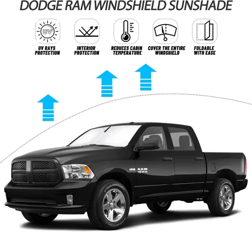 Vista 2 de D-Lumina para parabrisas de Dodge RAM 1500 de 2009-2018, parasol parabrisas, protector de visera de sol, compatible con Ram 1500 RegularCab QuadCab