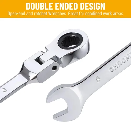 Vista 3 de Llave de trinquete de 8 mm con cabeza flexible: llave combinada de trinquete de 12 puntos, llave de acero al cromo vanadio métrica