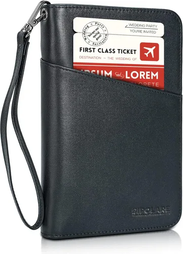 Polare - Funda de piel de grano completo para pasaporte, para hombres y mujeres, bloqueo RFID, cartera de viaje familiar con capacidad para 6
