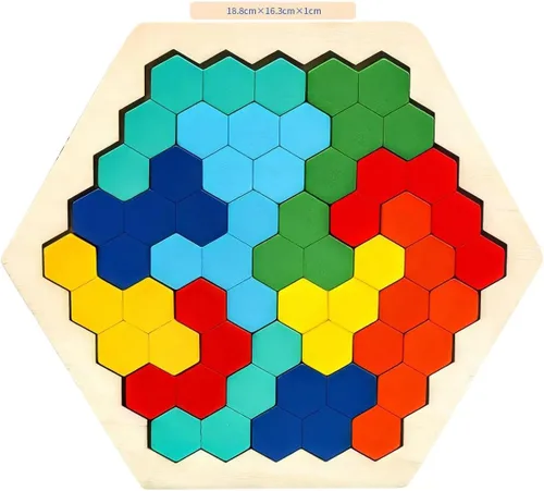 Vista 2 de AUKEXIY 2 Pack Wooden Russian Blocks Puzzle & Hexagon Puzzles for Kids & Adults, Wooden Block Puzzle Intelligence Brain Teasers Toy Logic Game STEM