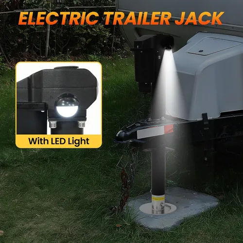 Vista 3 de Gato de lengüeta eléctrico de 12 V, 3500 libras, marco en A, resistente para remolque, de 18 pulgadas, añade 4.5 pulgadas con el pie caído y luz LED