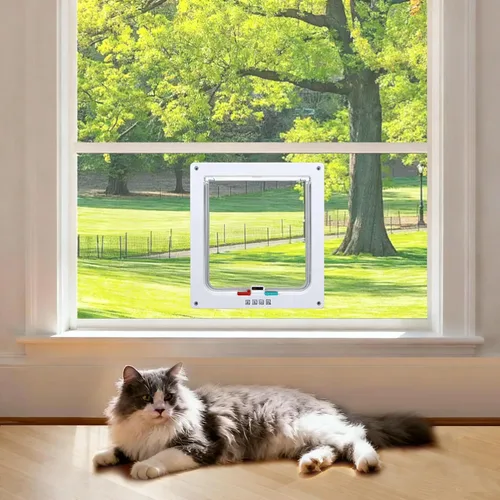 Vista 6 de Puerta de gato para ventana, se adapta a ventana de 14 a 24 pulgadas de ancho, puerta de ventana para gatos con 4 modos de bloqueo, ventana