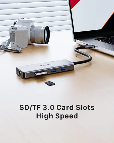 Vista 7 de USB C HUB HDMI 4K @60Hz, estación de acoplamiento 8 en 1, adaptador USB C multipuertos con Gigabit Ethernet, PD 100W, 3* USB 3.0, TF/SD, USB C Dock