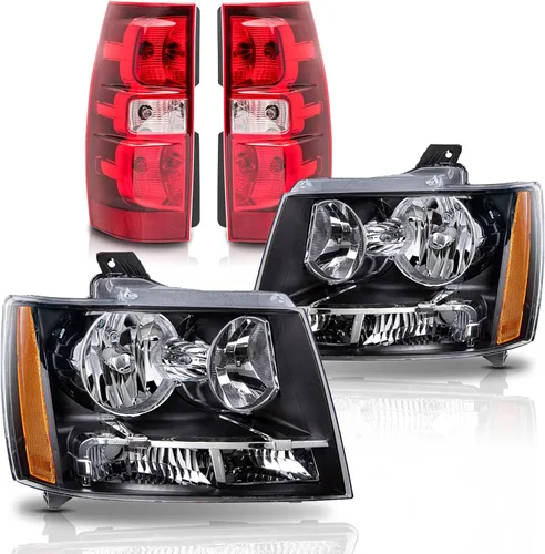 Vista 7 de Conjunto de faros delanteros compatible con Chevy Tahoe Suburban 1500/Avalanche Suburban 2500 2007-2014, carcasa cromada, esquina ámbar