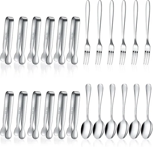 Vista 7 de Cunhill 24 piezas de accesorios de charcutería, mini pinzas de cóctel, cucharas pequeñas para servir y tenedores de aperitivos, pinzas de acero