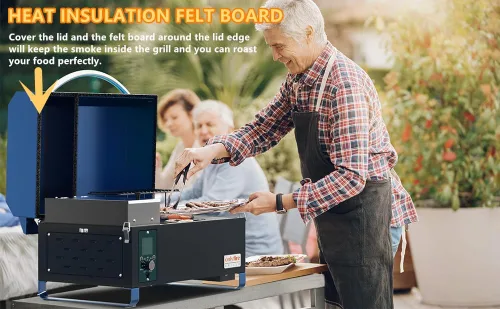 Vista 5 de ONLYFIRE GRILLS Parrilla Ahumadora de Pellets de Madera para BBQ con Sonda de Carne, Área de Cocción de 2 Niveles, Estufa Portátil de Mesa